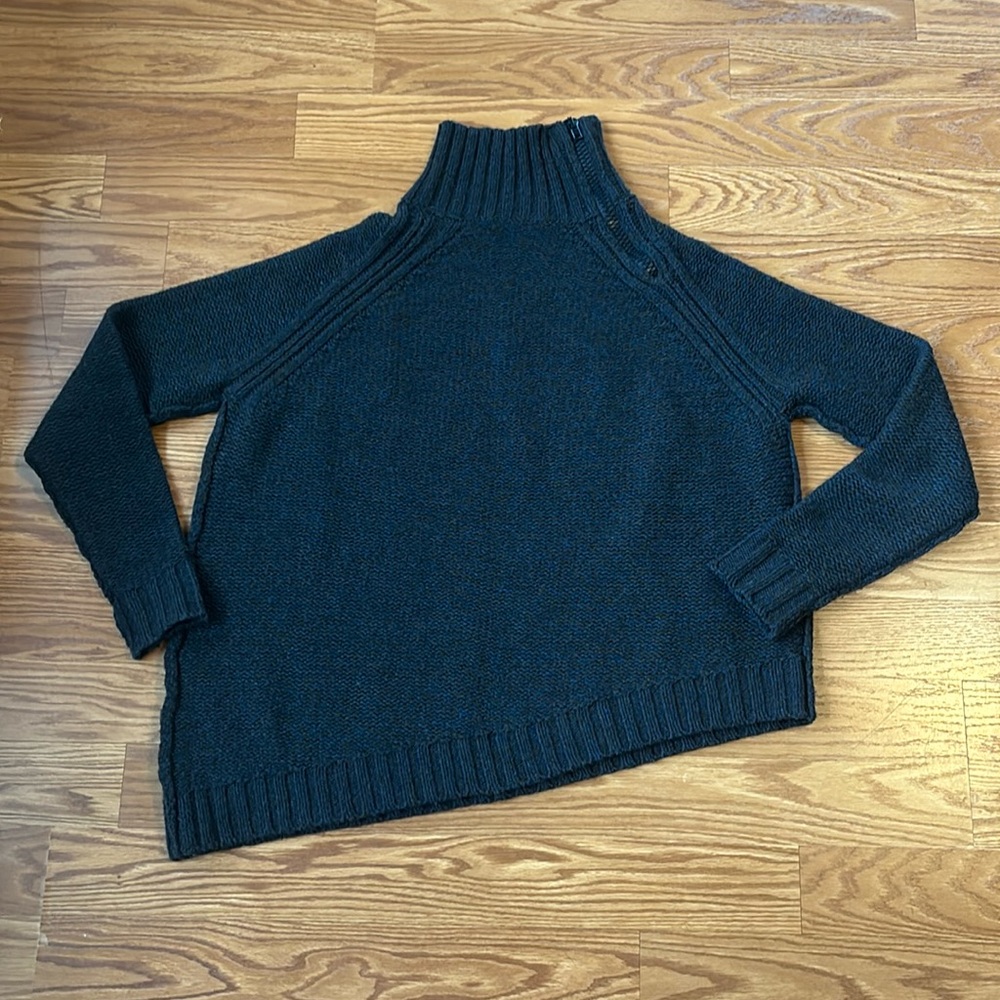 Joseph Asymmetric‎ Hem Brown and Blue Chunky Knit Wool Zip Sweater Size Small